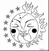 Moon Sun Coloring Pages Stars Drawing Draw Half Celestial Clipart Trippy Drawings Step Outline Printable Adults Color Adult Tattoo Nature sketch template