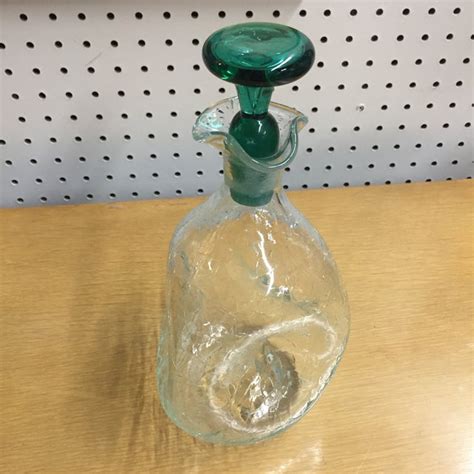 Blenko Pinched Crackle Glass Decanter Chairish