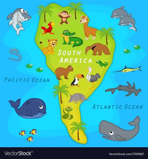 map   south america  animals vector illustration eps