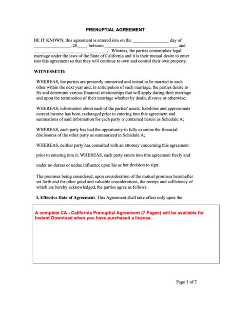 state  california prenuptial agreement template printable