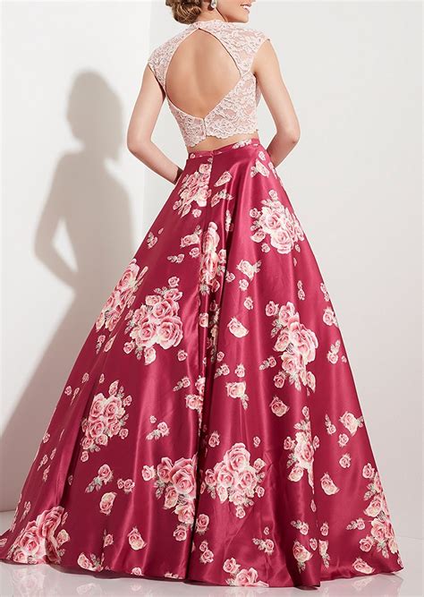 ll bridal womens  piece floral prom dresses long satin high neckline