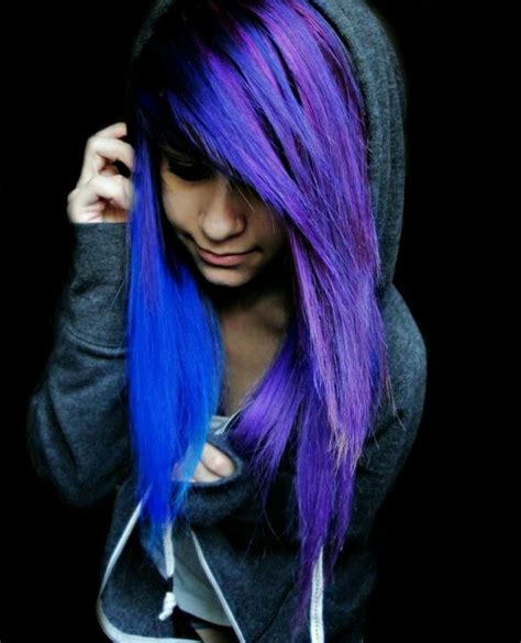 electric blue and purple hair feathered pinterest
