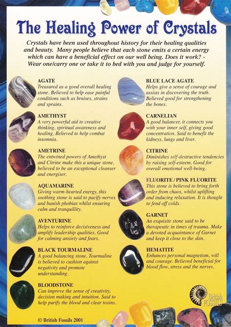 healing power  crystals  crystals colour illustrated chart