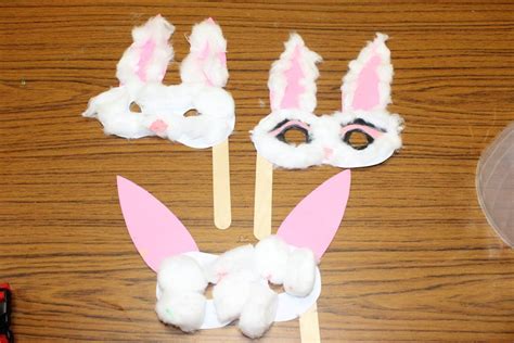 bunny masks    marshmallows sitting   table