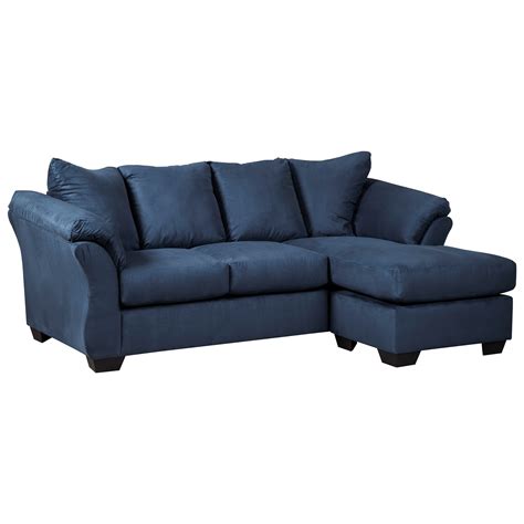 signature design  ashley darcy blue contemporary sofa chaise  flared  pillows