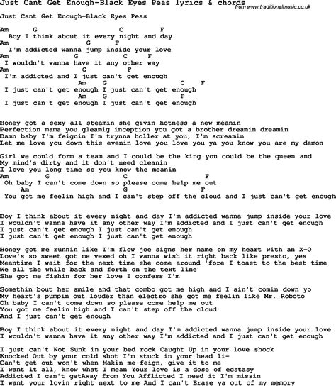 Love Song Lyrics For Just Cant Get Enough Black Eyes Peas With Chords