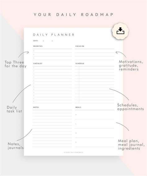 editable daily planner printable daily   list day etsy daily