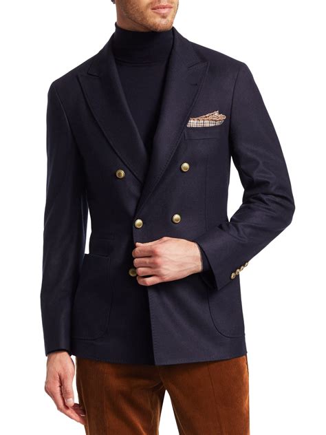 double breasted wool blend peak blazer  brunello cucinelli double breasted mens fashion