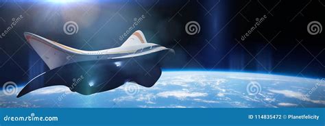 modern spaceship  orbit  planet earth shuttle orbiting  blue