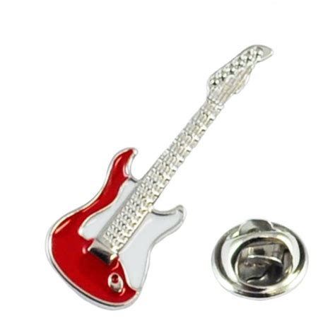 red electric guitar lapel pin badge from ties planet uk