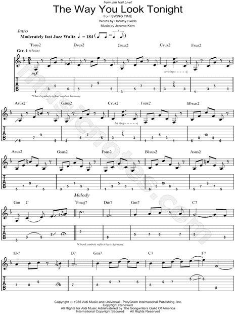 Jim Hall The Way You Look Tonight Guitar Tab In F Major Download