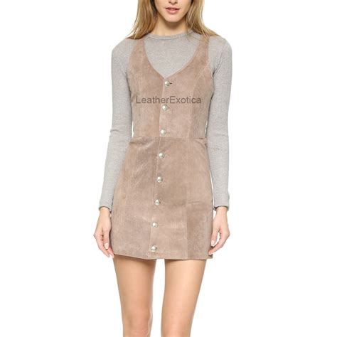 capulet style suede leather front button up mini dress