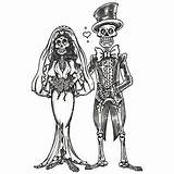 Coloring Skeleton Wedding Couple Pages Couples Dead Halloween Clipart sketch template