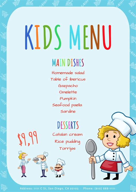 kids menu template  main dishes  desserts kids menu menu