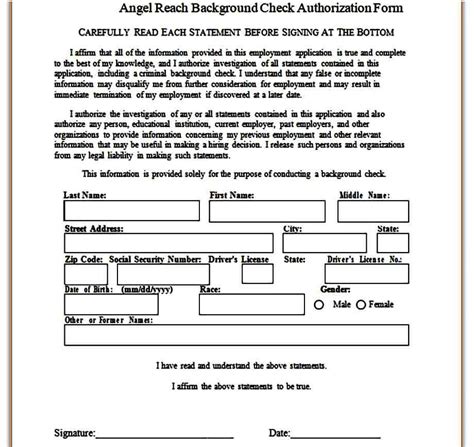 Template Background Check Authorization Form Mous Syusa