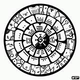 Maya Mayan Calendar Aztec Coloring Drawing Civilization Kids Pages Zodiac Calendario Astrology Colorear Printable Para Calendrier Aztèque Symbols Signs Et sketch template
