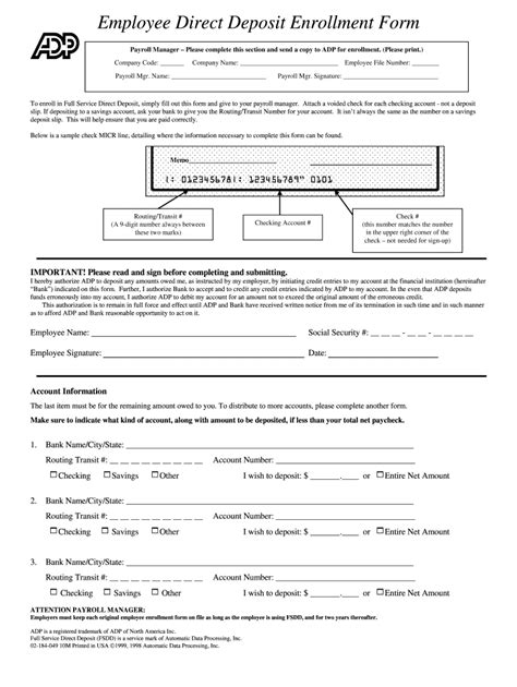 adp direct deposit form spanish fill  printable fillable