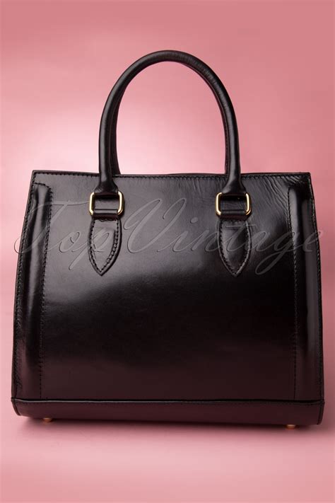 Classy Leather Handbag Années 60 En Noir