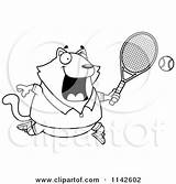 Tennis Playing Cat Cartoon Chubby Clipart Cory Thoman Outlined Coloring Vector Devil sketch template