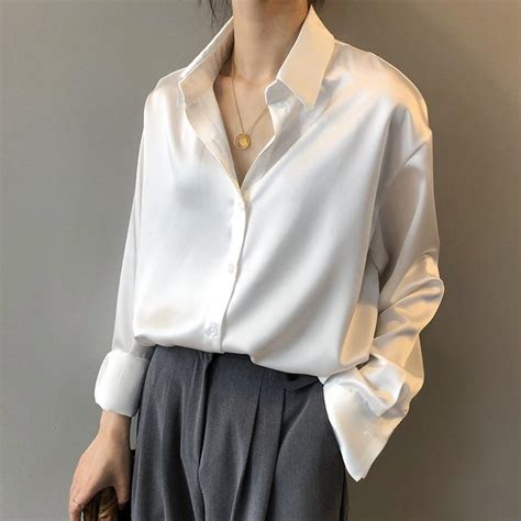 2020 2020 fashion button up satin silk blouse shirt women