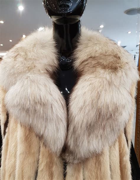 fabulous  mink long fur vest  huge fox collar suede leather