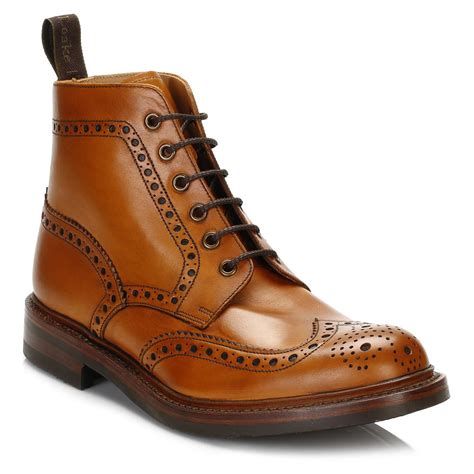 lyst loake tan leather wide fit brogue boots  brown  men save