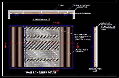 designer wooden wall panelling detail drawing dwg plan  design