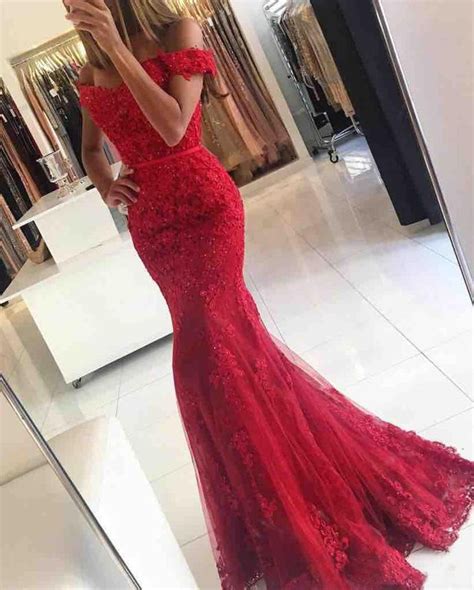 lace red mermaid prom dresses with appliques tulle beaded tulle floor length evening gowns