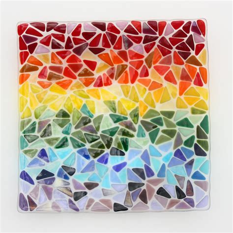 Large Square Rainbow Fused Glass Dish A Rainbow Mosaic Glass Etsy