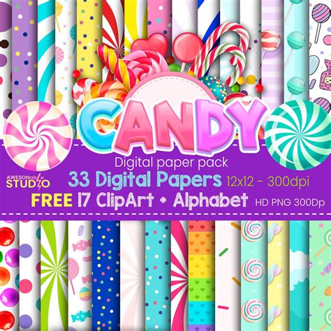 candy digital paper pack scrapbooking paper candies  clip etsy