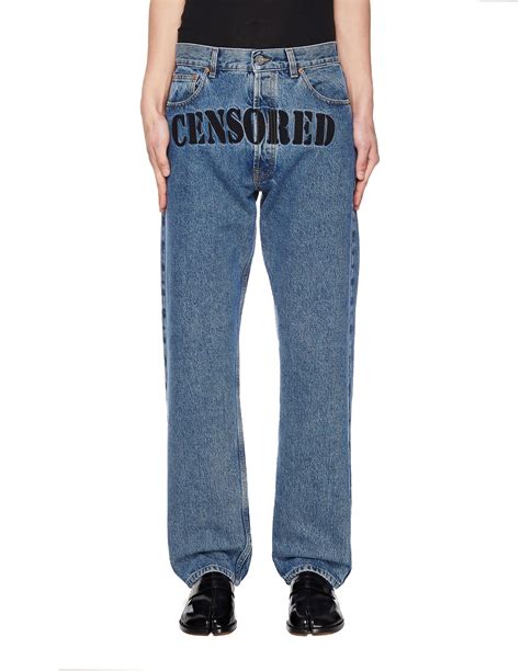 vetements denim embroidered censored jeans in blue for men lyst