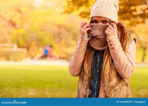 girl hiding  face  scarf stock image image  woman clothes