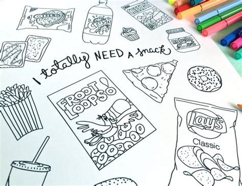 printable junk food coloring page digital file instant