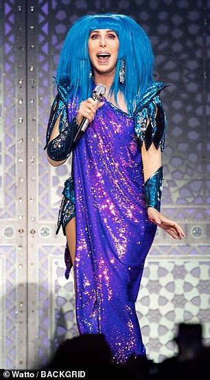 Cher 73 Sizzles In Electric Blue Wig And Leggy Sequinned Leotard
