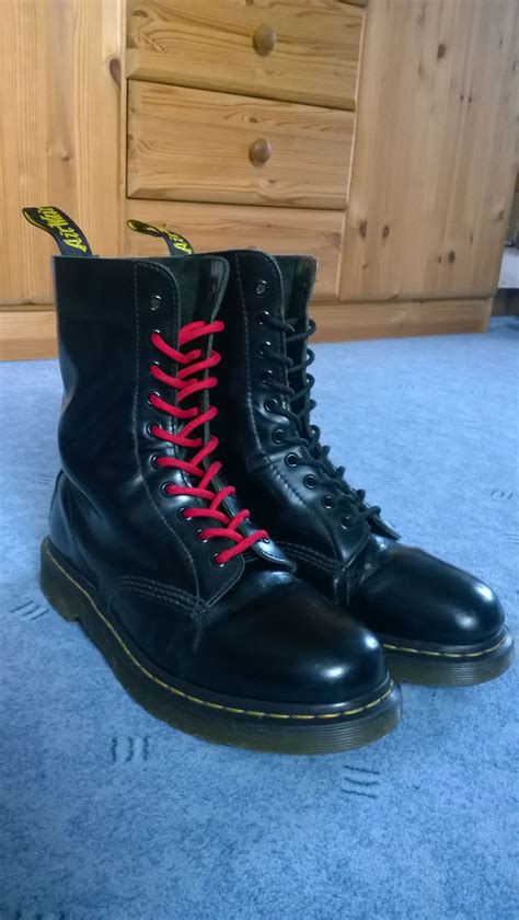 dr marten boots  blackred laces red shoe boots red combat boots  martens laces style