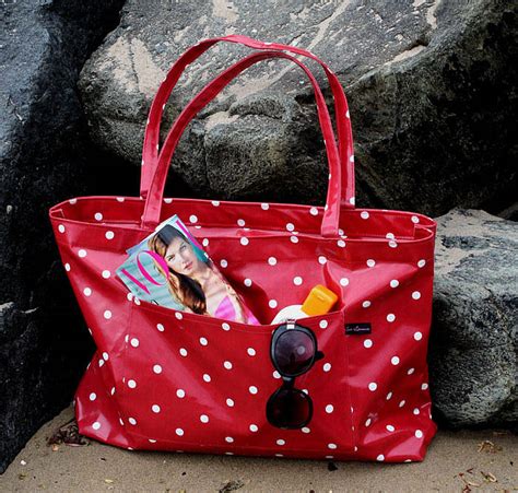Beach Bag Oilcloth Issy Red Spot By Love Lammie And Co