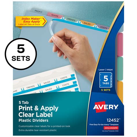 avery  tab multicolor plastic dividers easy print apply clear label strip index maker