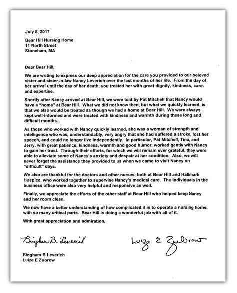 testimonial letters bear hill healthcare rehabilitation center