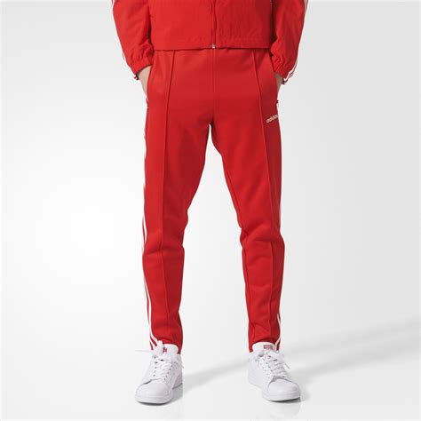 adidas beckenbauer open hem track pants red adidas