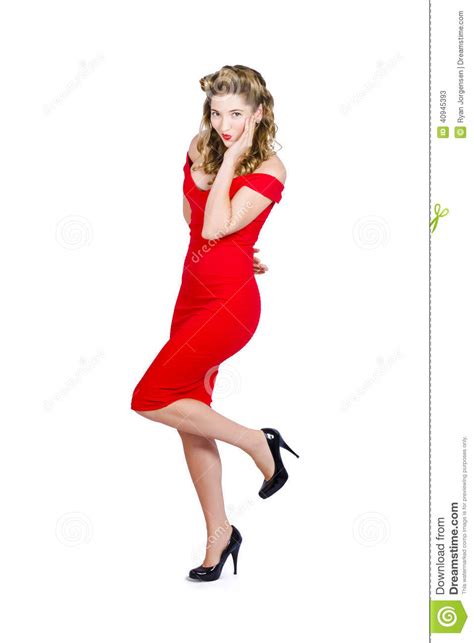 Stunning Pinup Girl In Red Rockabilly Fashion Stock Image