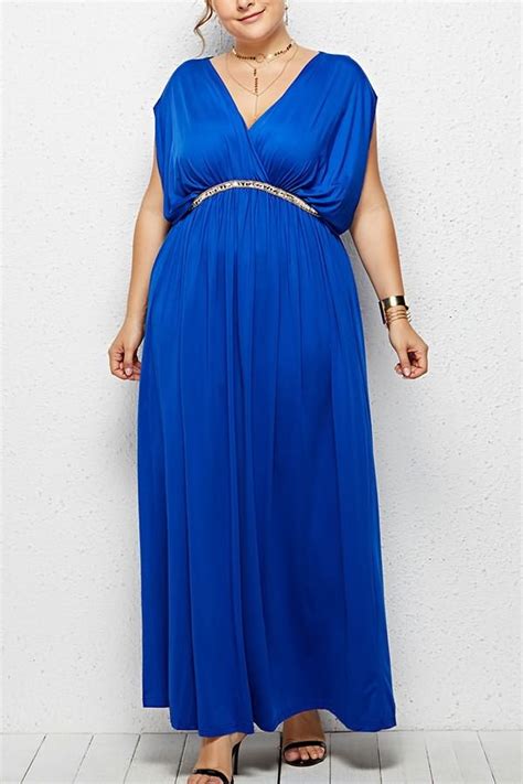 blue  neck wrap sleeveless casual maxi  size dress  size fashion  women summer