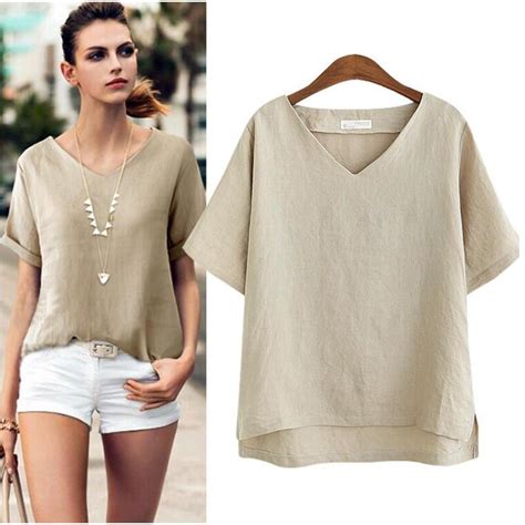 women blouses  summer fashion cotton linen blouse women tops short sleeve casual loose