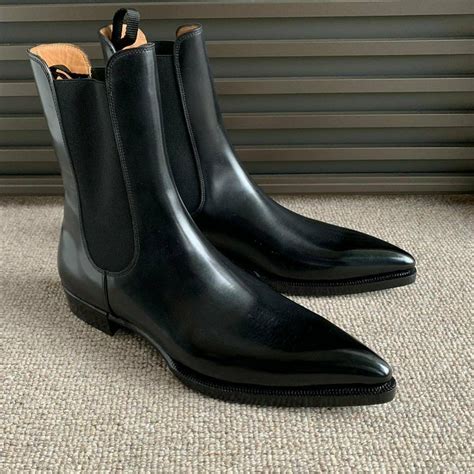 handmade men rock style black leather high ankle chelsea pointed toe boots  storenvy