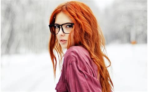 glasses redhead women women outdoors snow model long