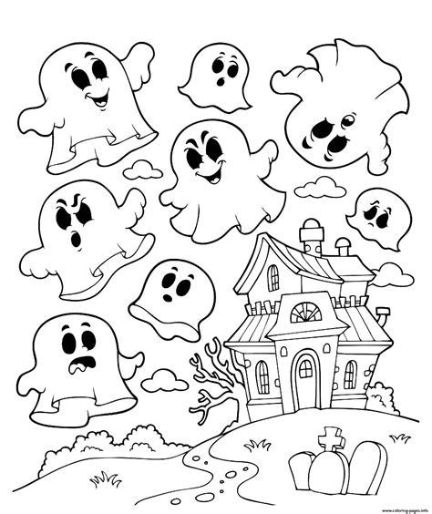 halloween haunted house ghosts coloring page printable