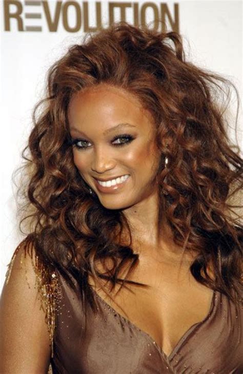 chocolate brown hair color on black women tyra banks curly long hair styles for black