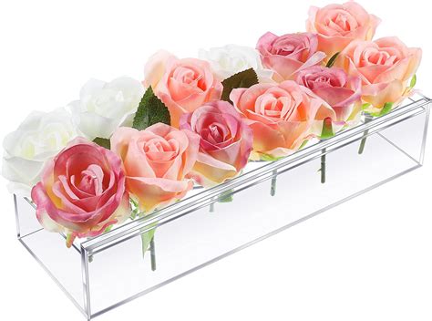 clear acrylic flower vase rectangular floral centerpiece  dining