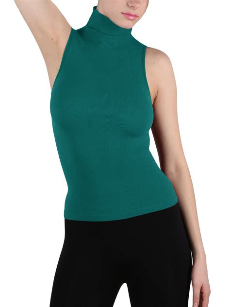women seamless sleeveless mock neck turtleneck shirt shaping ribbed