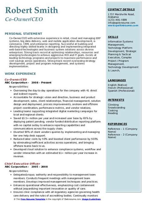 ceo resume samples qwikresume