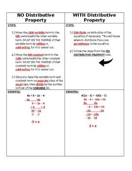 multi step equations variables   sides  special solutions notes